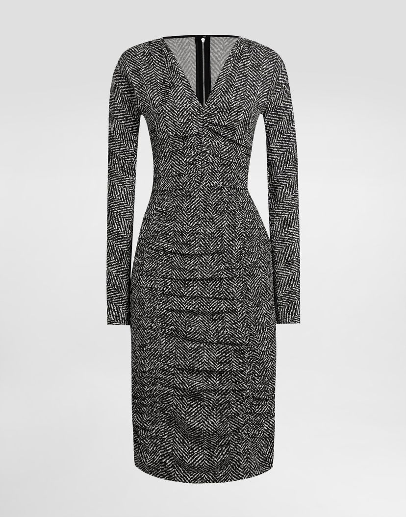 Pокля Dolce & Gabbana Dolce & Gabbana Chevron Print Cady Midi Dress Черно | F6TWETFSA70HH5QS