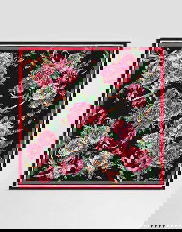 Шал Dolce & Gabbana Dolce & Gabbana Rose-Print Silk Twill Square Scarf Многоцветен | FN090RGDCUJHD5JA, 2