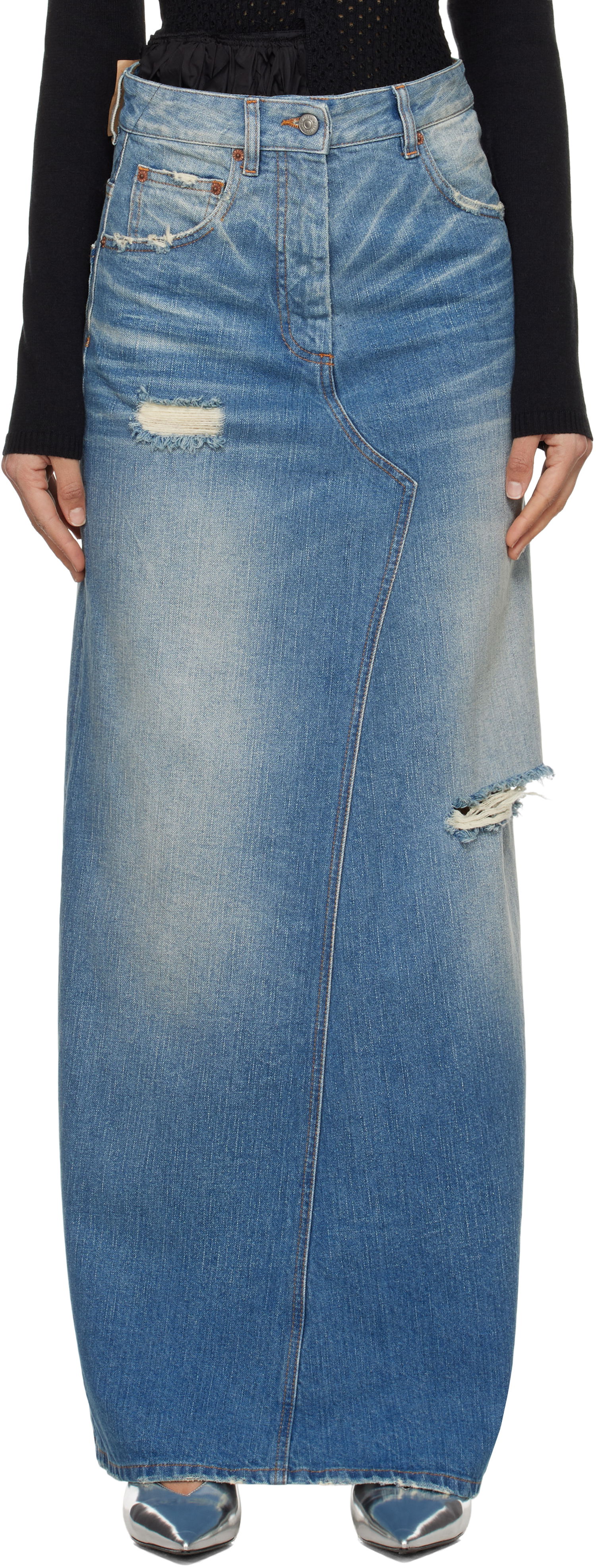 Пола Maison Margiela MM6 Maison Margiela Twisted Maxi Denim Skirt Синьо | S52MI0016 M30016, 0