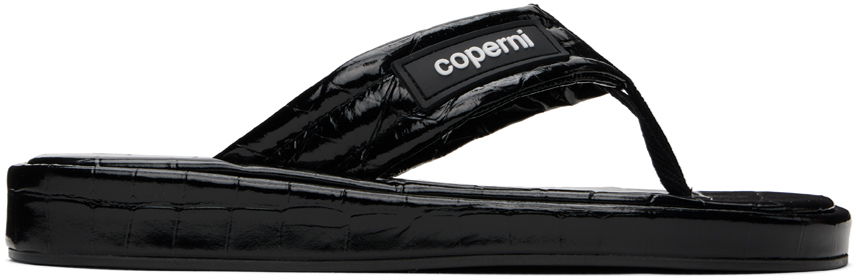Кецове и обувки Coperni Embossed Logo Thong Platform Sandals Черно | COPSH37838, 0