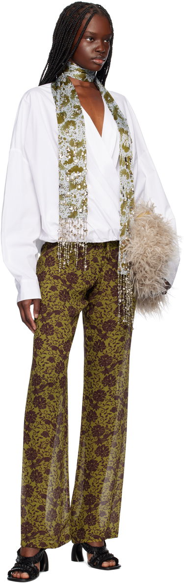 Шал Dries Van Noten Dries Van Noten Embroidered Silk Scarf with Beaded Fringe Синьо | 251-011302-1163, 2