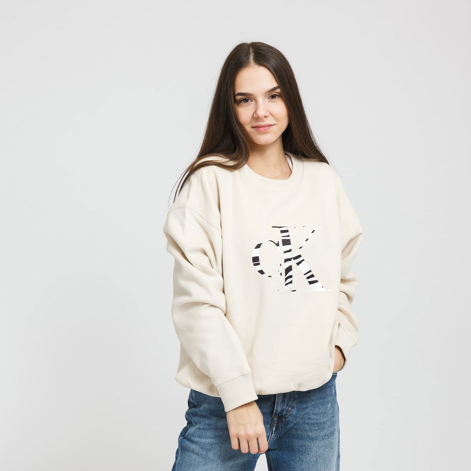 Суитчър CALVIN KLEIN W Zebra CK Crew Neck Бежово | J20J214815 AEO, 0