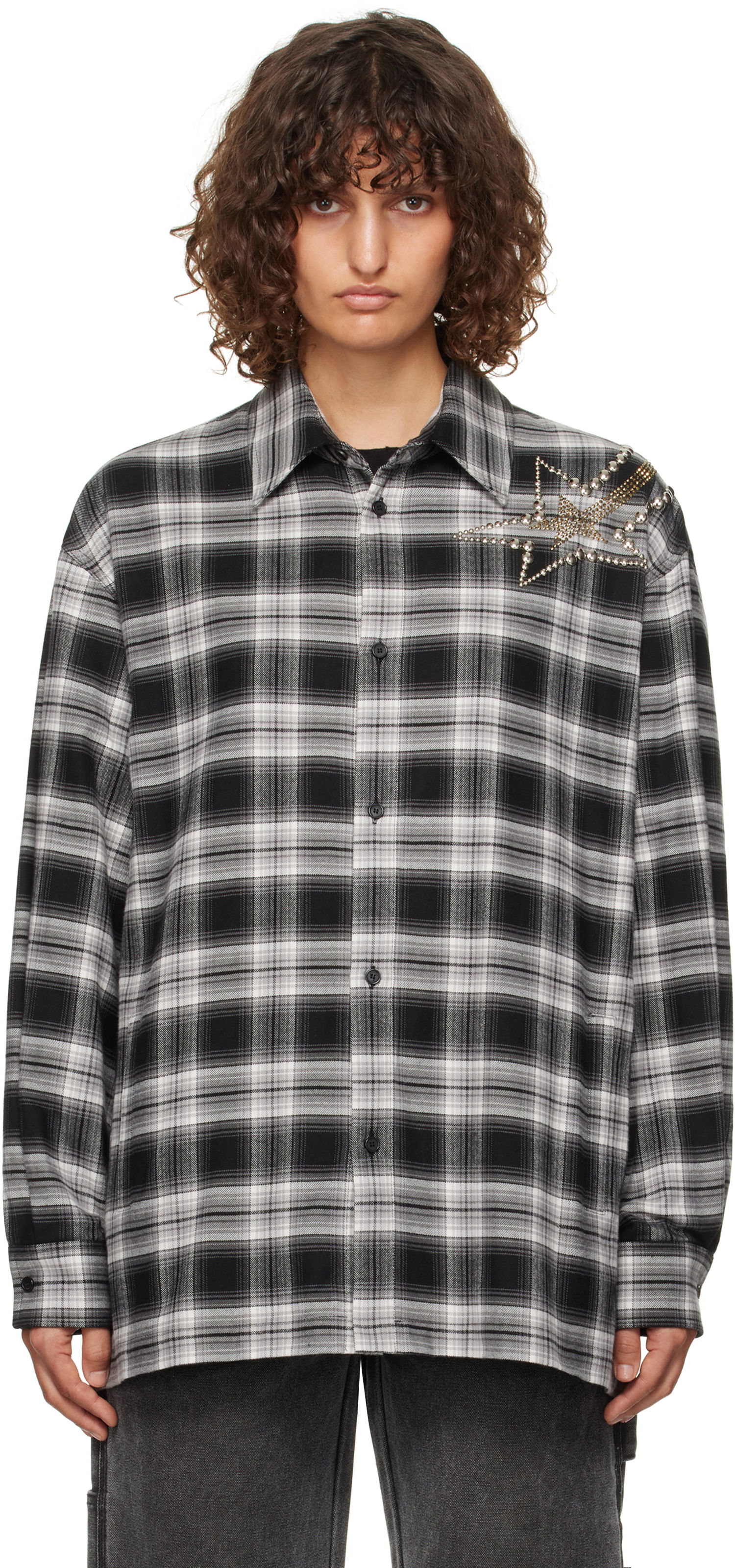 Риза We11done We11done Meteor Check Embellished Shirt Черно | WD-SH3-24-128-U-BK, 0