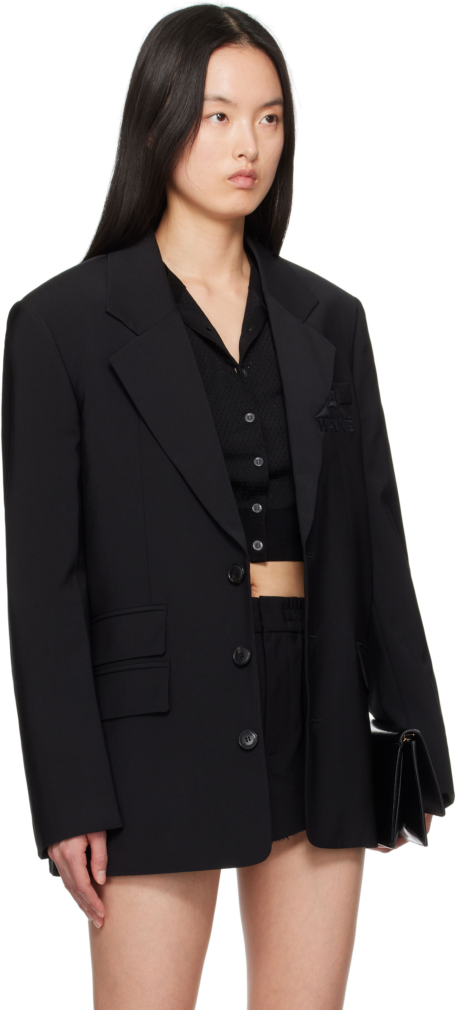 Яке Alexander Wang Alexander Wang Oversized Logo-Embroidered Blazer Черно | 1WC2252641, 1