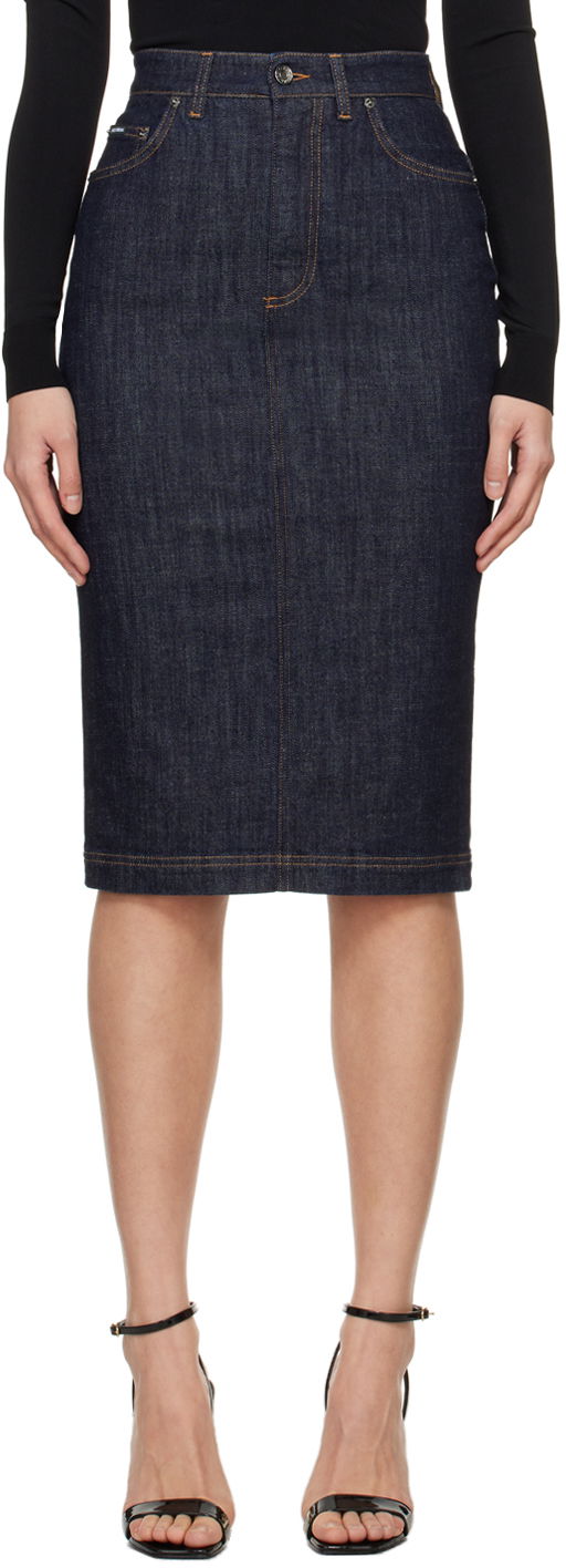 Пола Dolce & Gabbana Vented Denim Midi Skirt Тъмно синьо | F4BR8D G8KQ3