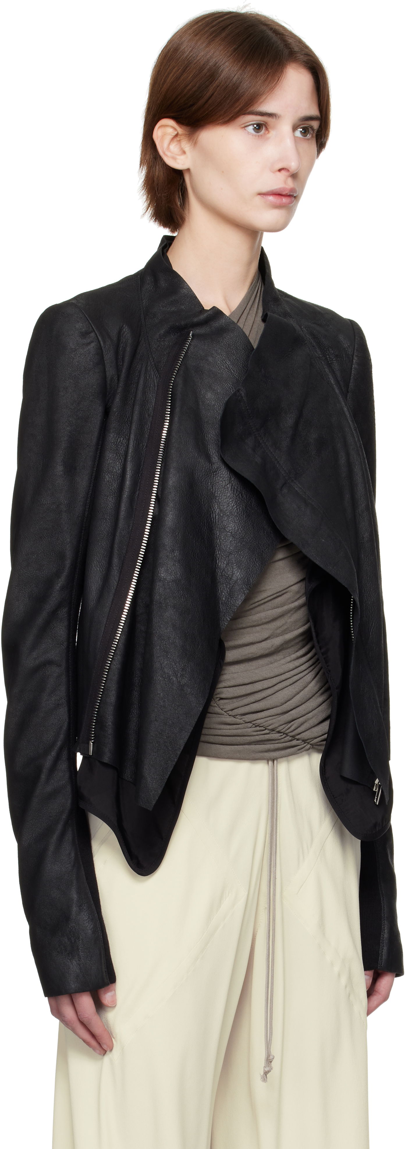 Яке Rick Owens Rick Owens Hollywood Low Neck Biker Leather Jacket Черно | RP01E7702 LBA, 1