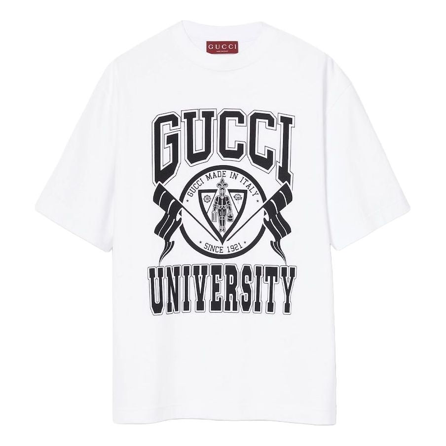 Тениска Gucci Jersey T-Shirt with University Graphic Бяло | 798115-XJGU9-9074, 0