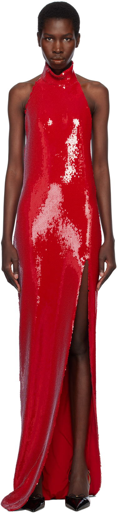 Pокля Balmain Balmain Sequin Halterneck Maxi Dress Червено | EF0RP148XK97, 0