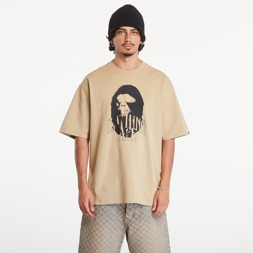 Тениска BAPE A BATHING APE Spray Print Logo Relaxed Fit Short Sleeve Tee Beige Бежово | 001TEK801346M BEI