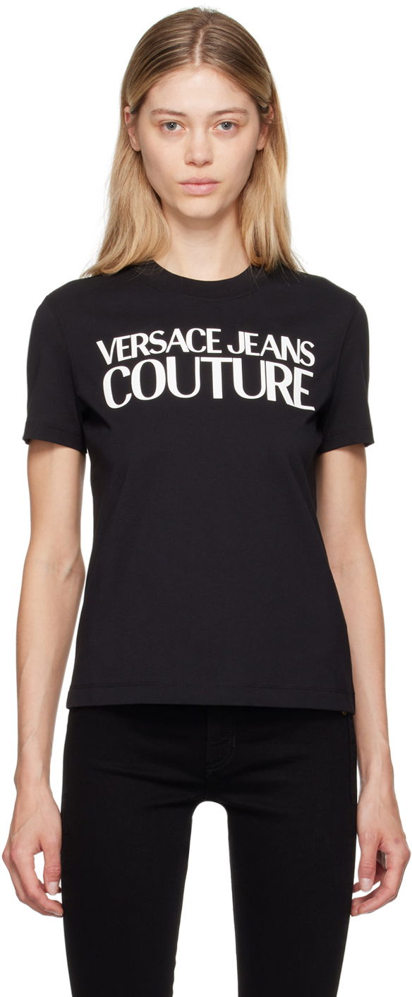 Тениска Versace Jeans Couture Black Institutional Logo T-Shirt Черно | E77HAHE09_ECJ00E