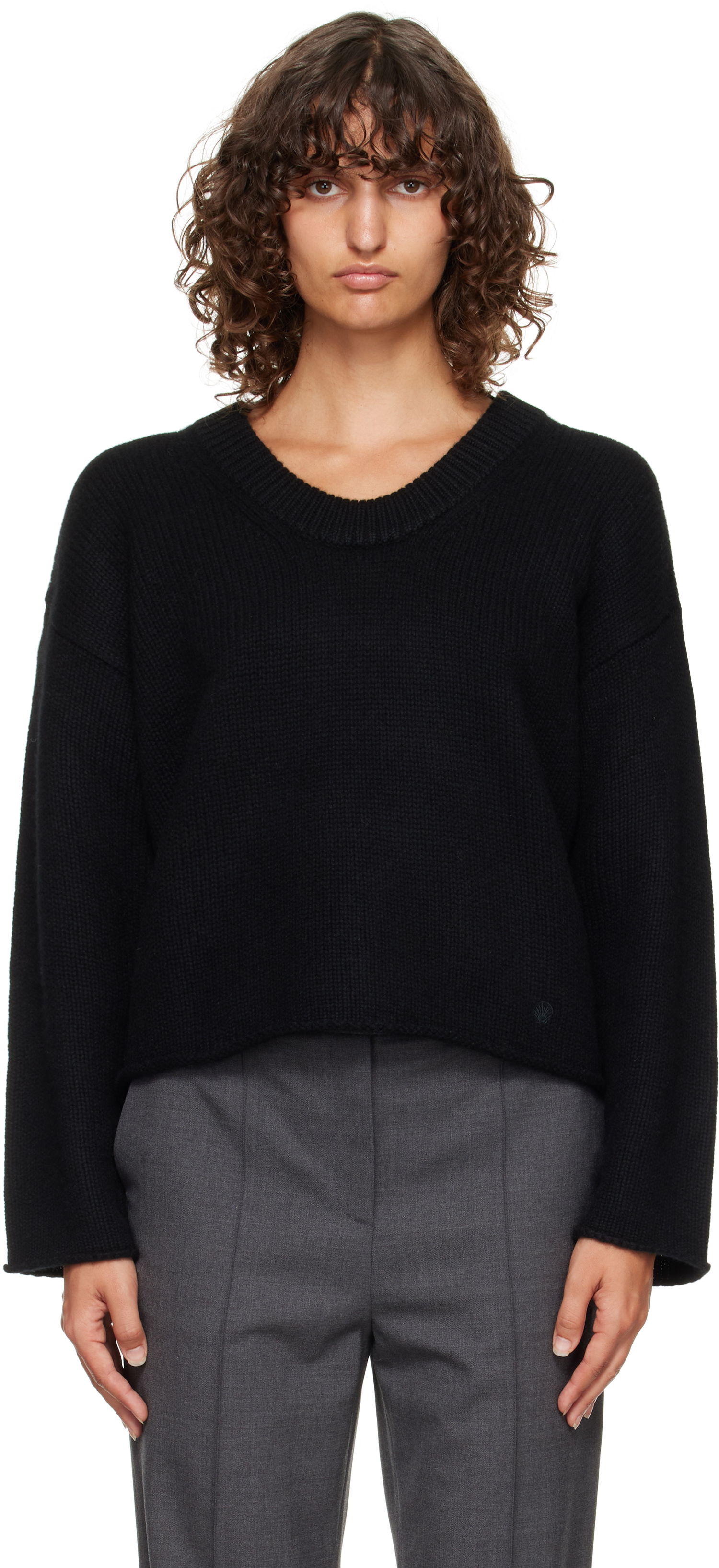 Пуловер Loulou de Saison Loulou de Saison Derry Plunging U Neck Sweater Черно | DERRY, 0