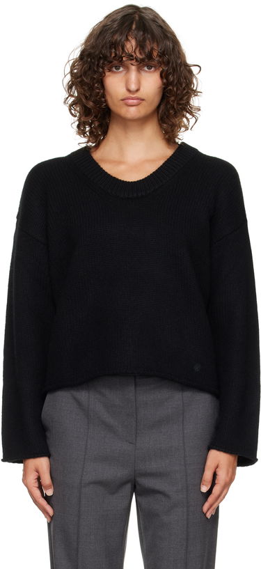 Пуловер Loulou de Saison Loulou de Saison Derry Plunging U Neck Sweater Черно | DERRY, 0