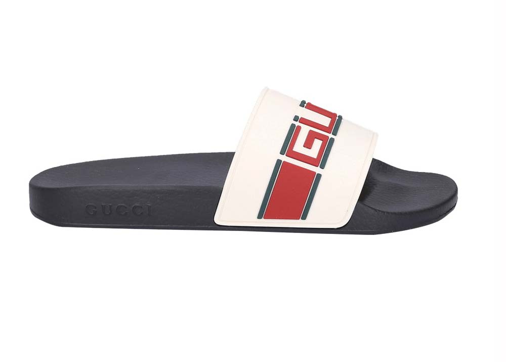 Кецове и обувки Gucci Stripe Rubber Slide White Red Green Зелено | 522884 JC200 9566, 0