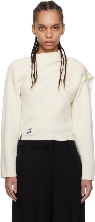 Пуловер Erdem Erdem Drape Detail Ribbed Knit Sweater Бяло | PS25_KT7_WWRK, 0