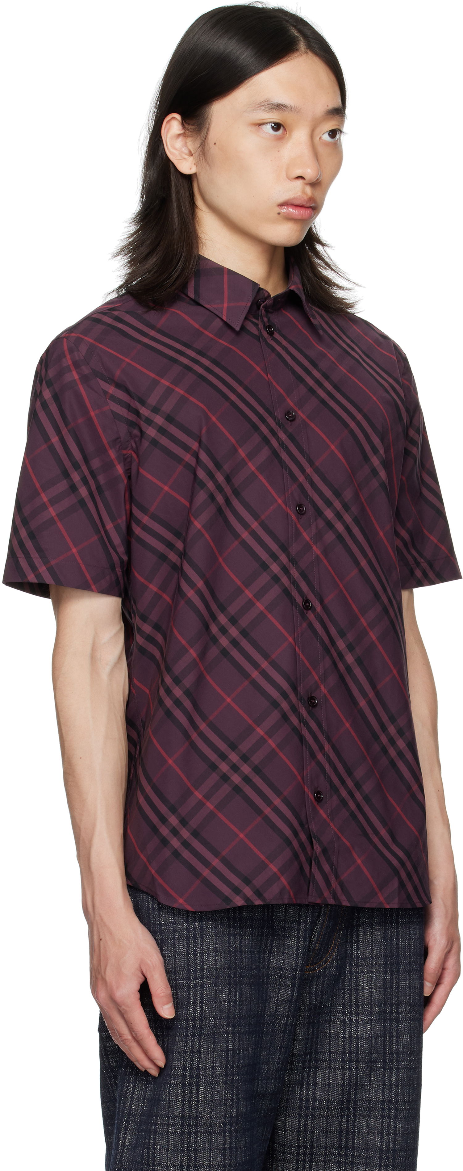 Риза Burberry Burberry Robert Check Short Sleeve Shirt Бургунди | 8115157, 1