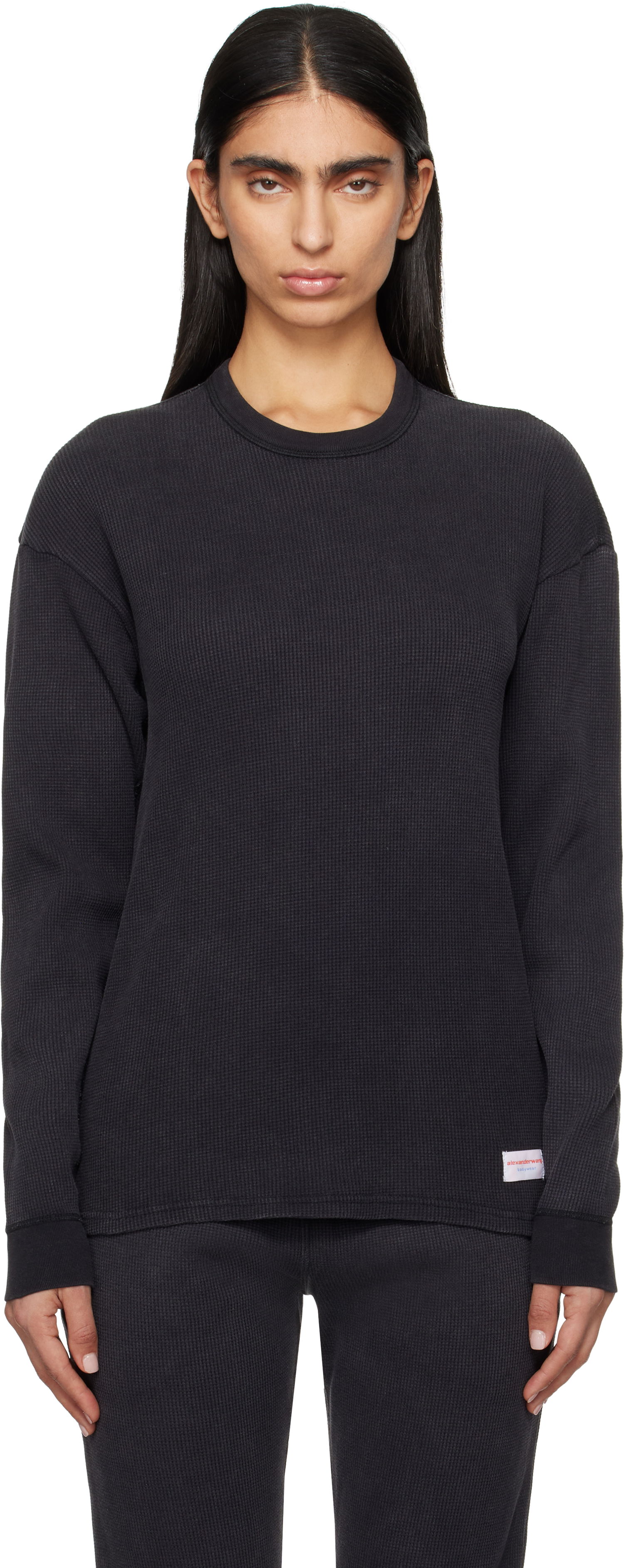 Пуловер Alexander Wang Alexander Wang Long Sleeve Waffle T-Shirt Черно | UC4221611W, 0