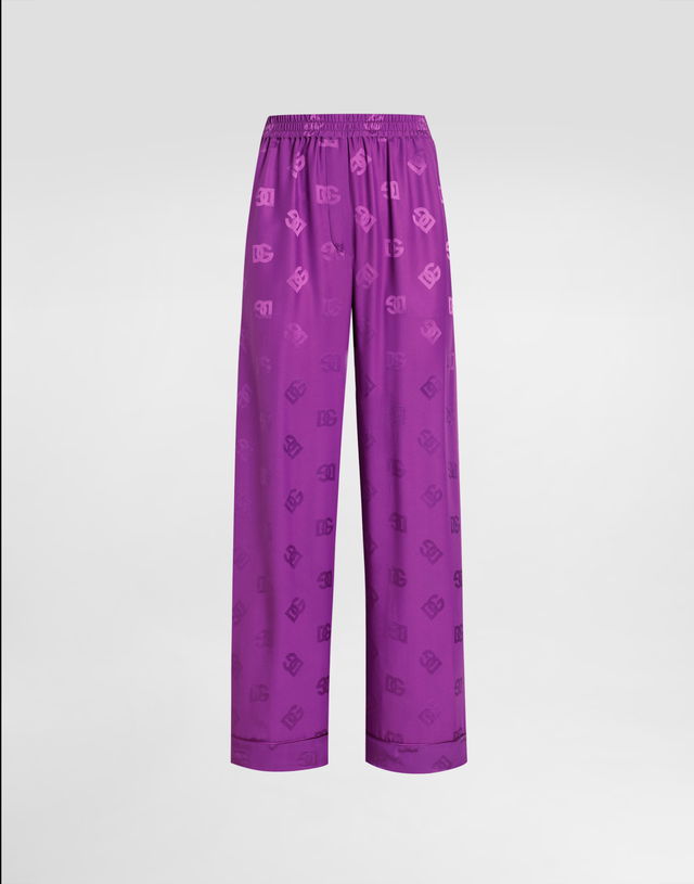 Dolce & Gabbana Silk Jacquard Vanity Logo Pants