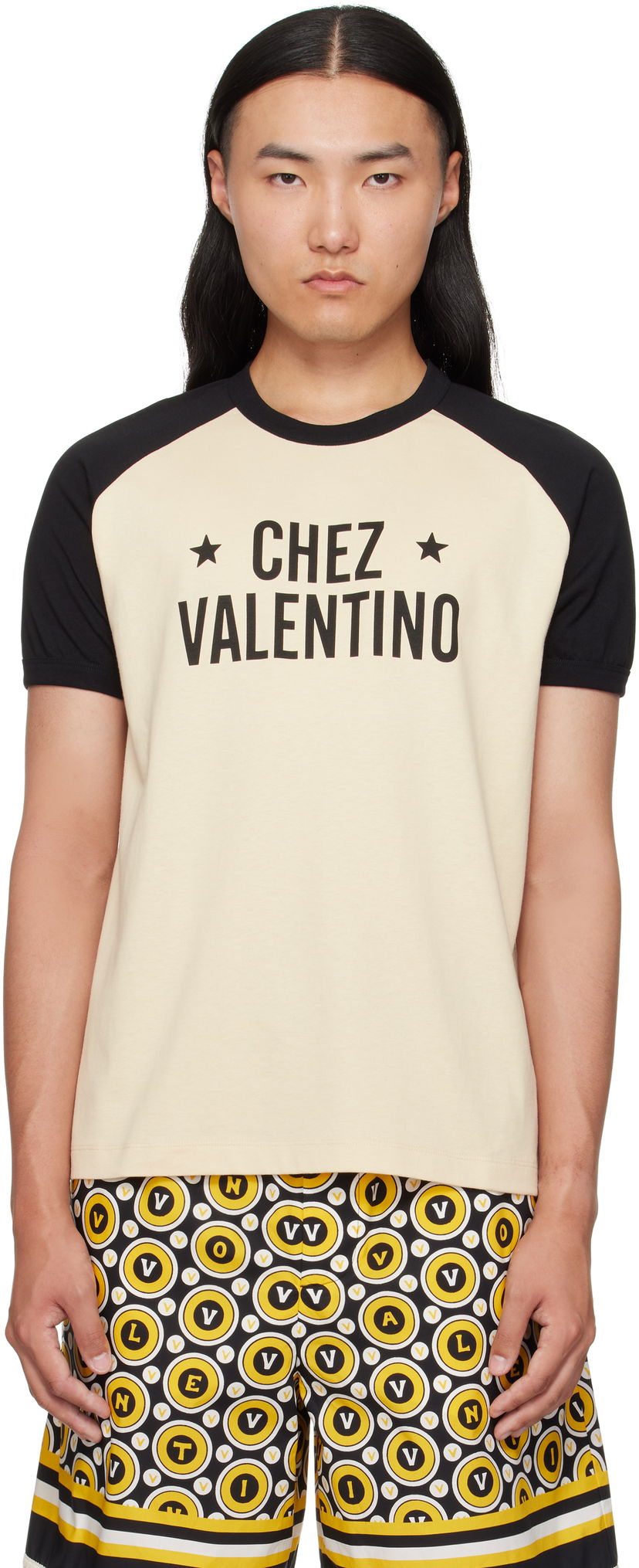 Тениска Valentino Valentino 'Chez Valentino' Print Cotton T-Shirt Бежово | 7V3MG17DAYC