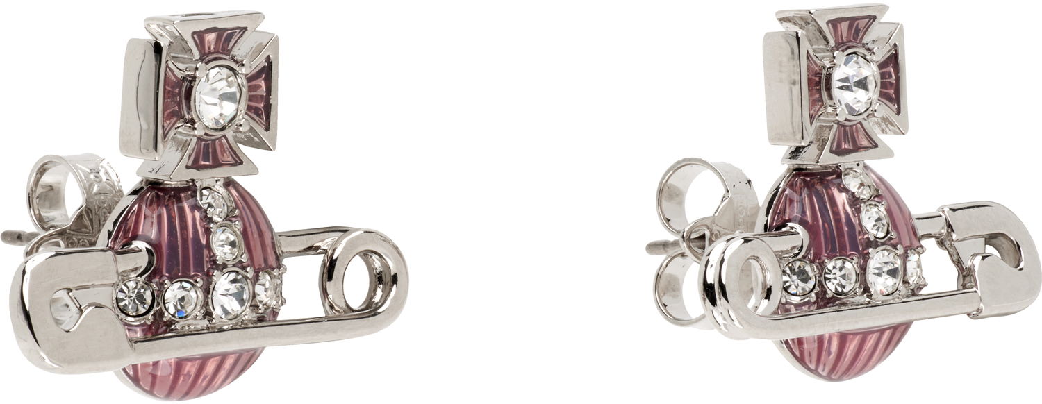 Обеци Vivienne Westwood Vivienne Westwood Kitty Orb Safety Pin Rhinestone Earrings Розово | 6201033P-02P639-, 1