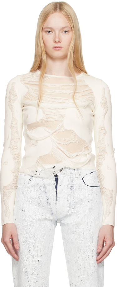 Пуловер Maison Margiela MM6 Maison Margiela Slashed Crewneck Sweater Бяло | S62HL0032 M13121, 0