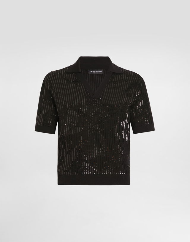 Wool And Silk Knitted Sequin Polo Shirt Collection