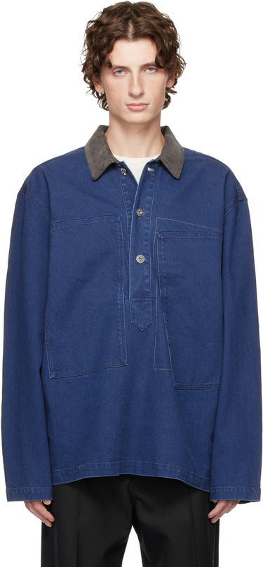 Поло тениска JW Anderson Denim Polo with Patch Pockets and Corduroy Collar Синьо | DS0014-PG1835, 0