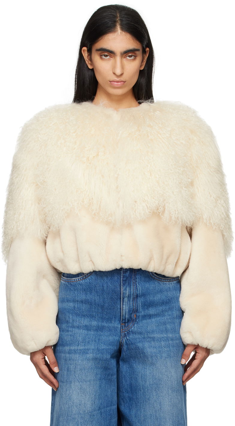 Яке бомбър CHLOÉ Cropped Shearling Jacket Бежово | CHC24ACV16210