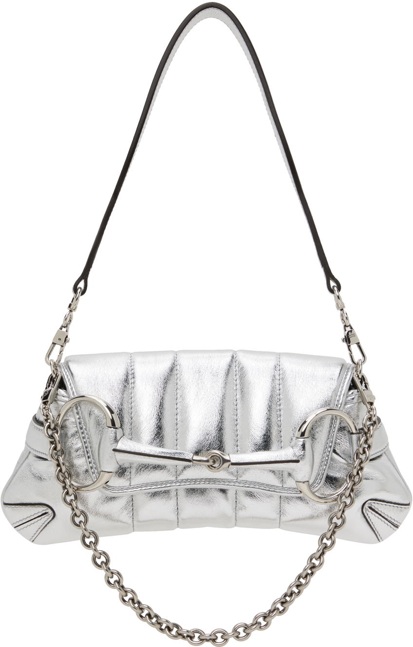 Чанта през рамо Gucci Small Horsebit Chain Shoulder Bag Сиво | 764339 AACY5, 0