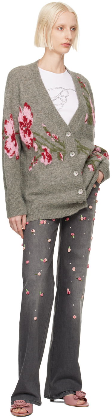 Пуловер Blumarine Floral Embroidered Cardigan Сиво | A422M489A, 3