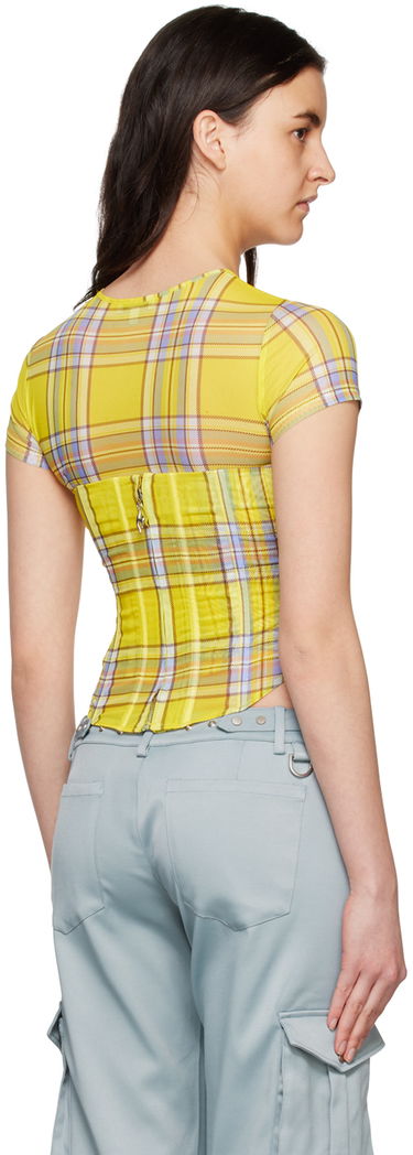 Съкратен топ Miaou Miaou Peri Plaid Corset T-Shirt Жълто | 7018PM1DNP, 2