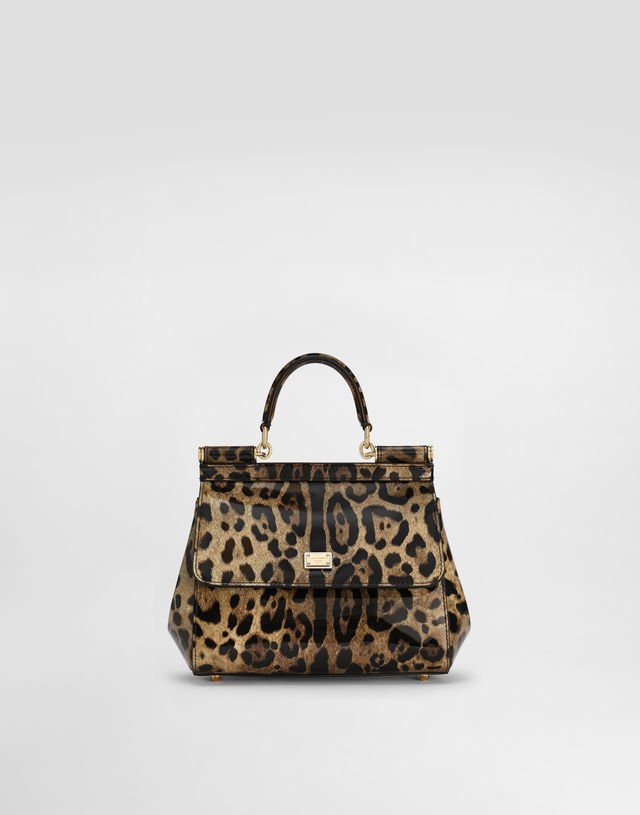 Dolce & Gabbana Leopard Print Patent Leather Top Handle Bag