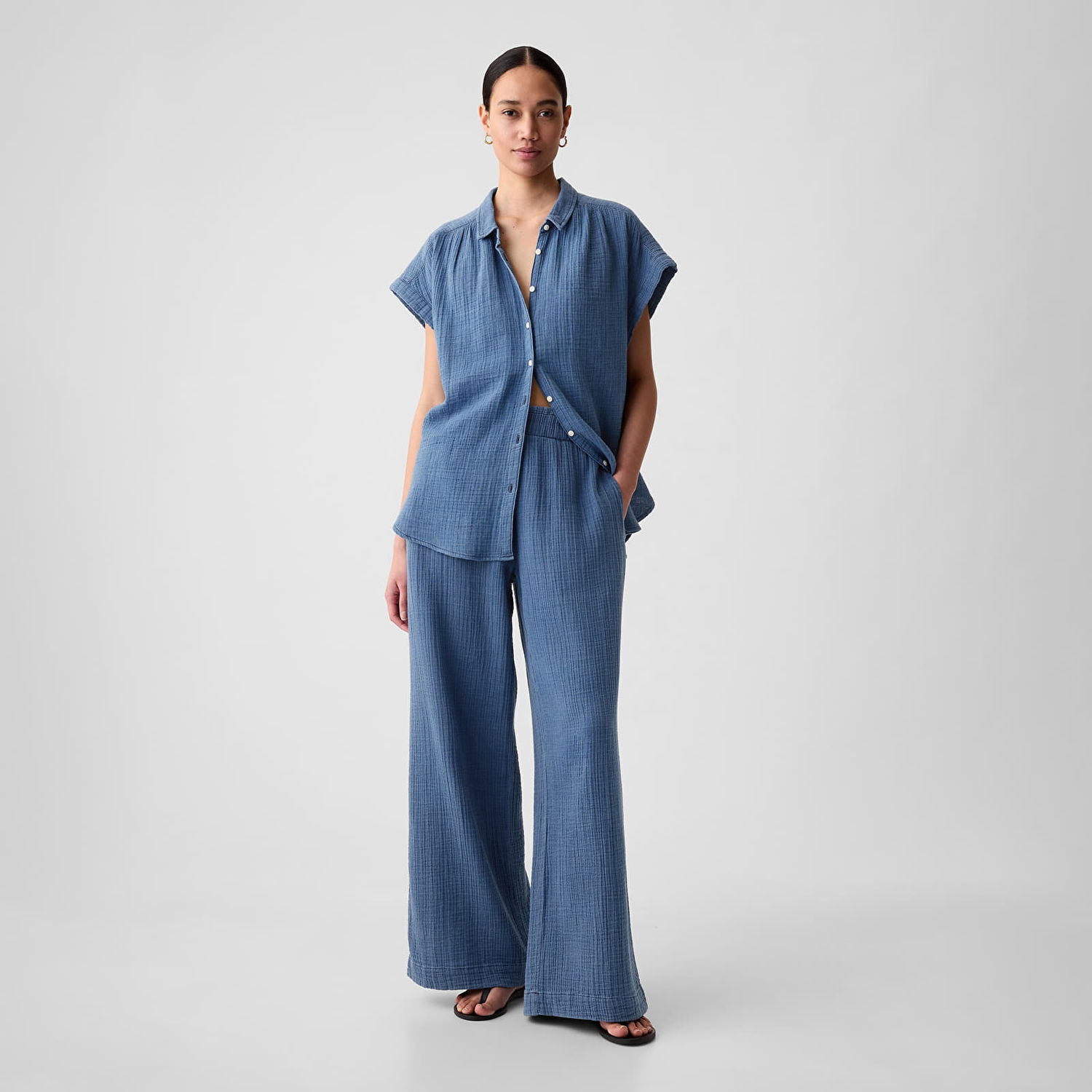 Панталони GAP Gauze Wide Leg Pants Blue Denim Wash Синьо | 875131-00, 0