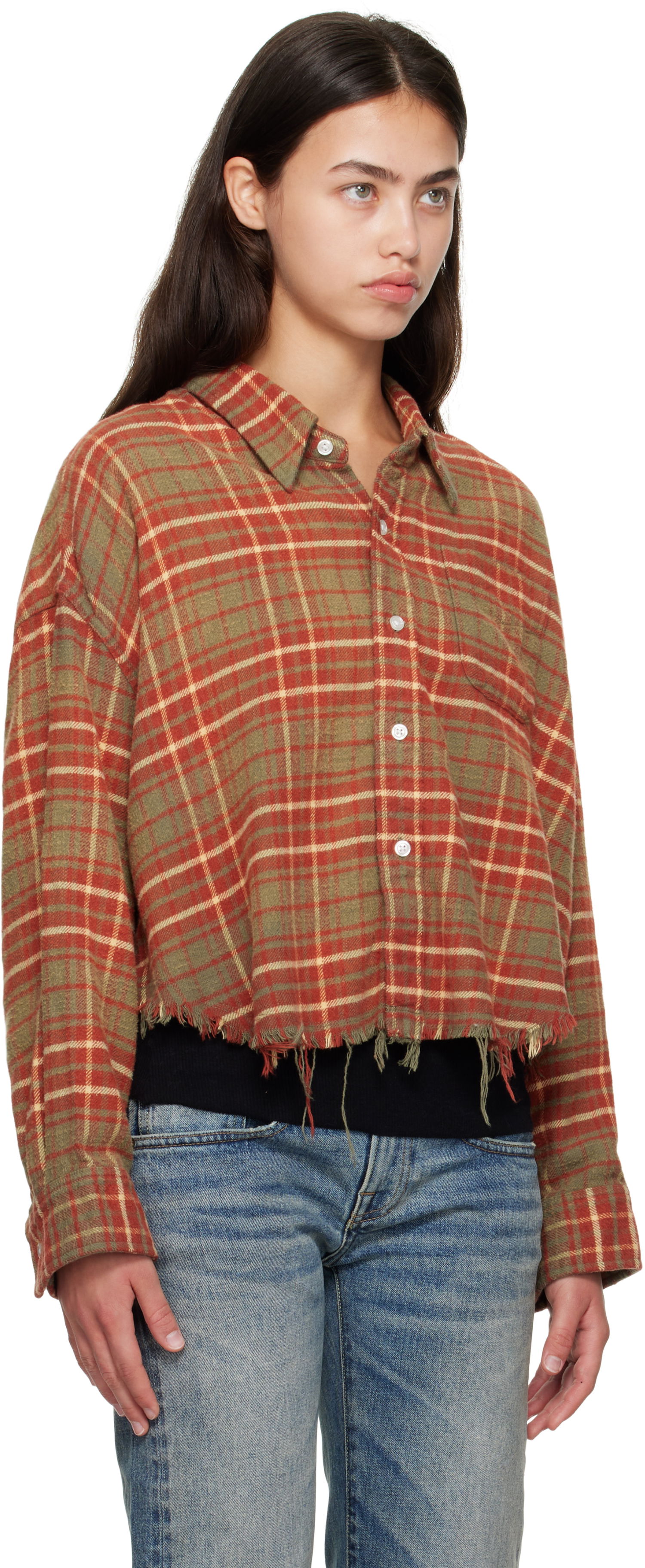 Риза R13 R13 Drop Neck Cropped Plaid Shirt Многоцветен | R13WR150-R563B, 1