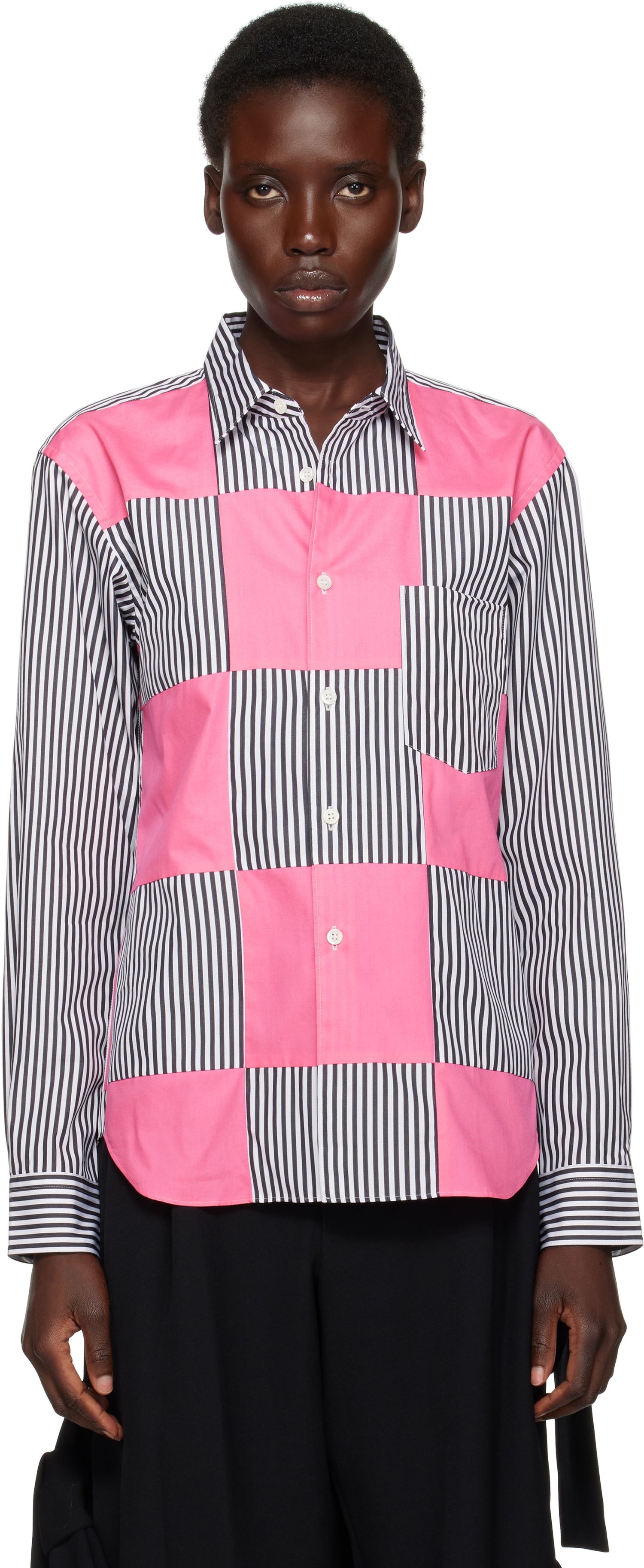 Риза Comme des Garçons Comme des Garçons Homme Plus Broad Stripe and Solid Panel Shirt Розово | PO-B002-051, 0