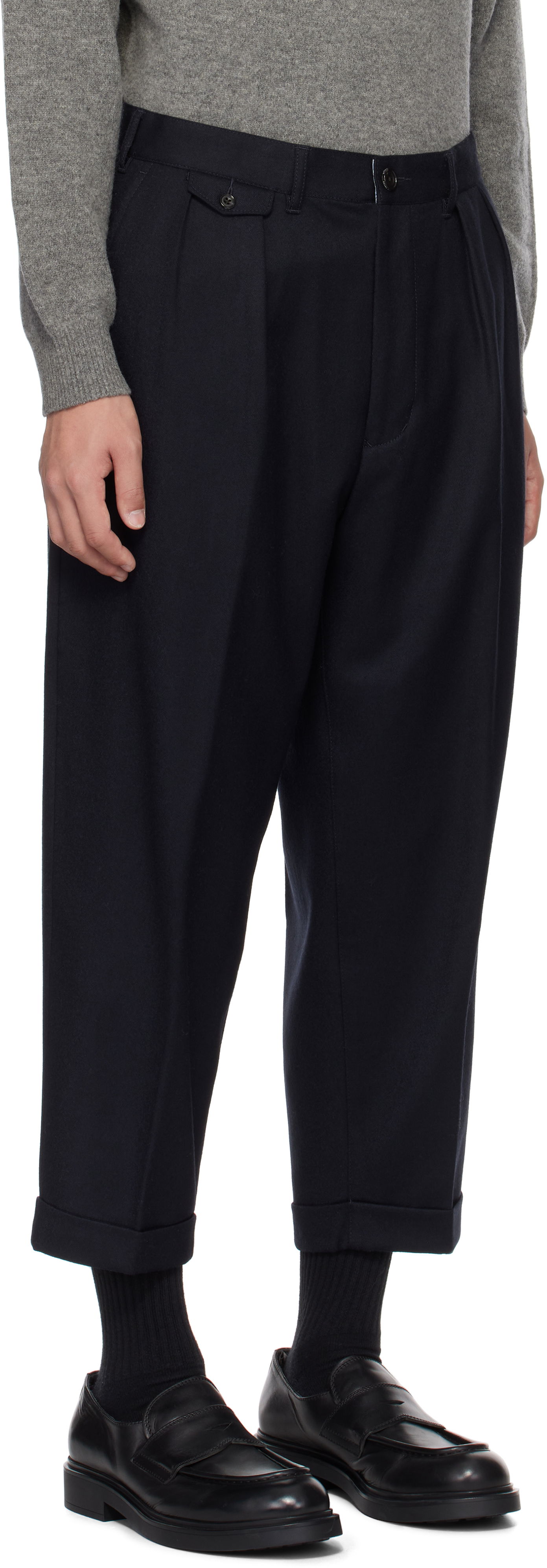 Панталони BEAMS Beams Plus 2 Pleats Flannel Tapered Trousers Тъмно синьо | 38230113277, 1