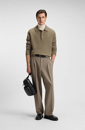 Пуловер BOSS Brushed virgin-wool polo sweater Кафяво | 50549990, 1