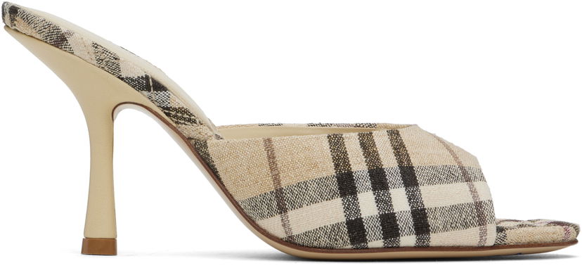 Облекло Burberry Burberry Check Linen Blend Mews High Heel Mules Бежово | 8102491