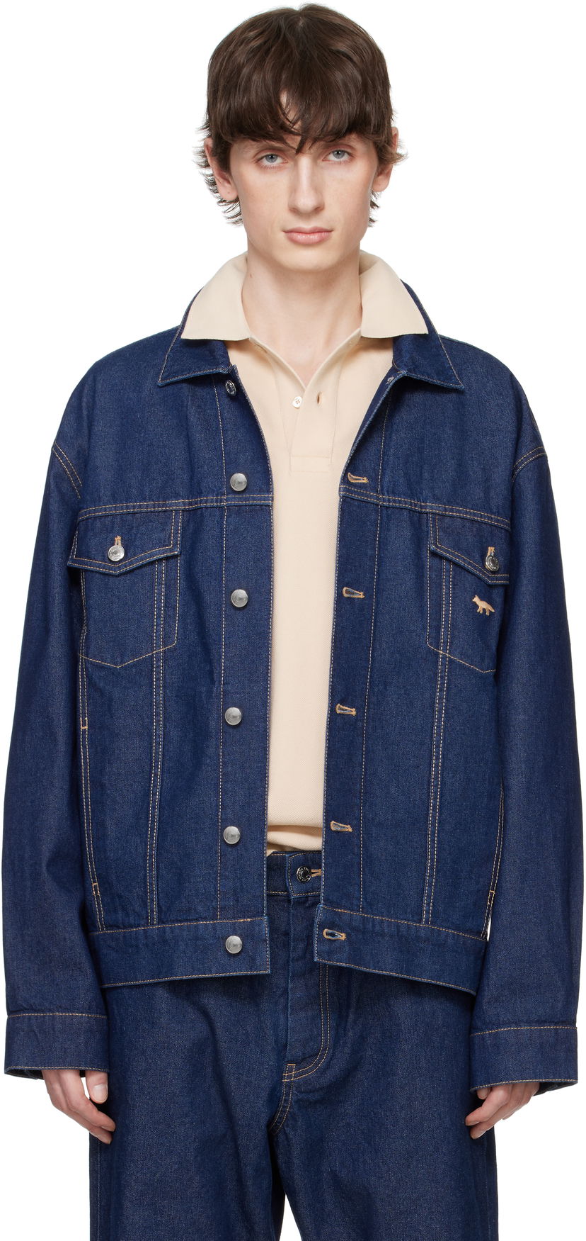 Яке бомбър MAISON KITSUNÉ Maison Kitsuné Profile Fox Denim Trucker Jacket Синьо | OM02103WW0081