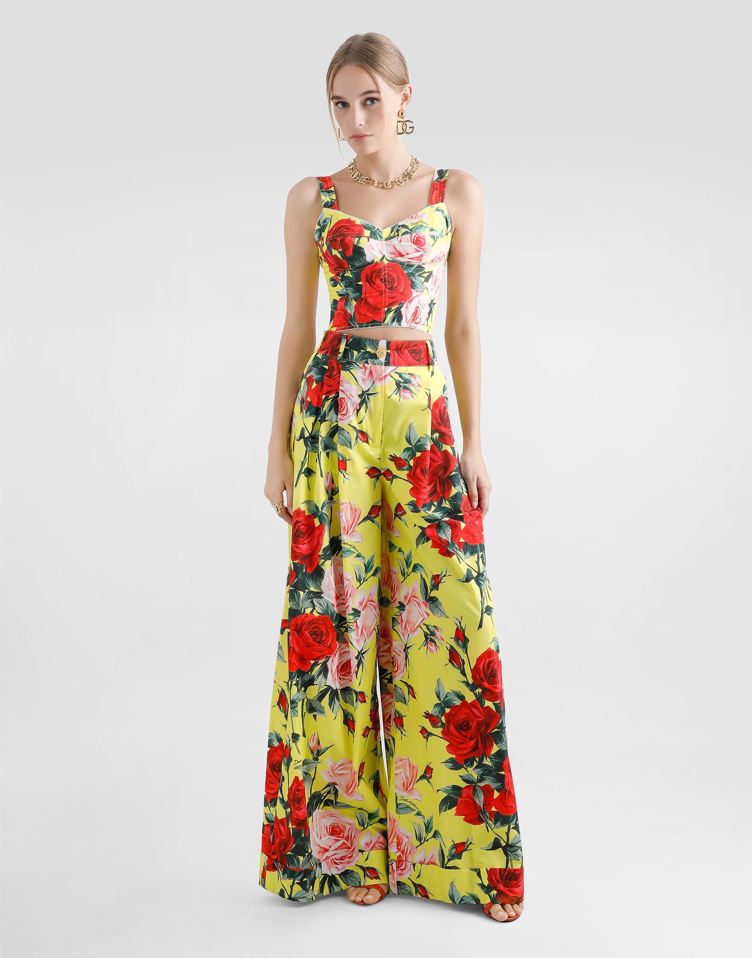 Панталони Dolce & Gabbana Dolce & Gabbana Bouquet Print Cotton Palazzo Pants Жълто | FTC9ZTHS5TFHG5JD, 1