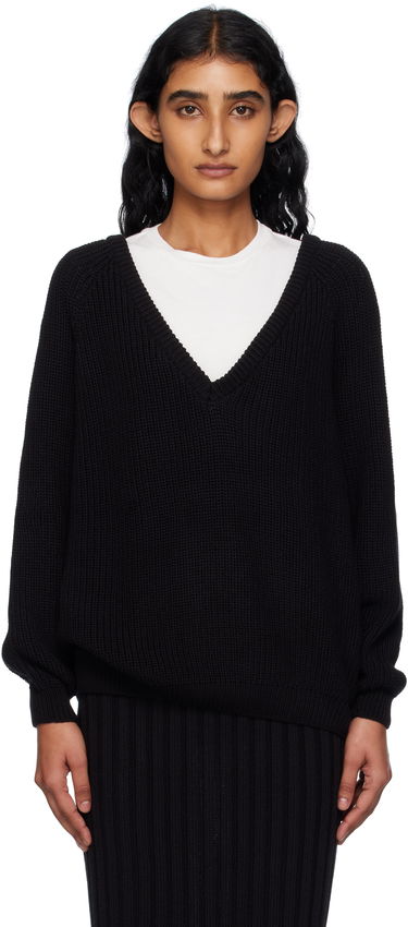Пуловер Baserange Baserange Danube V-Neck Sweater Черно | PUDVN-OC-AU25, 0