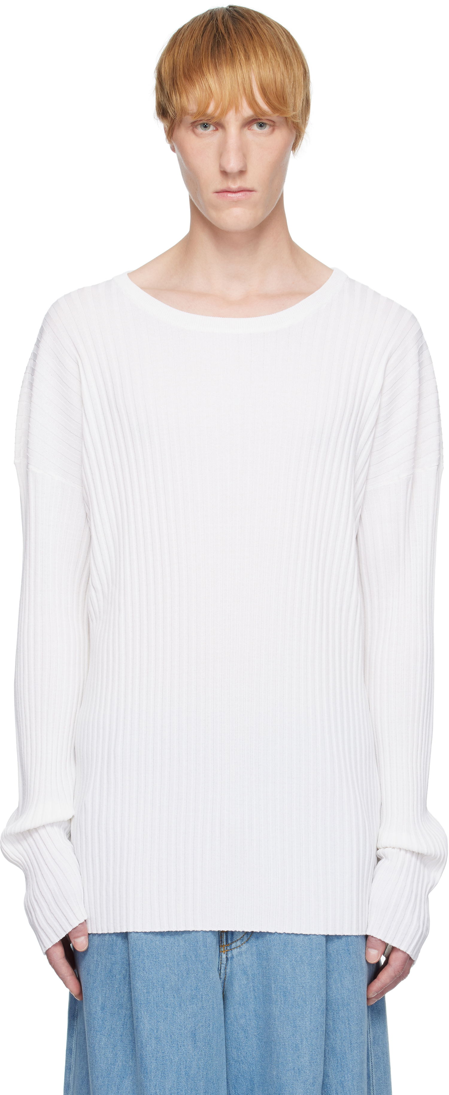 Пуловер Maison Margiela MM6 Maison Margiela Rib-Knit Sweater Бяло | SH2HL0020 M13125, 0