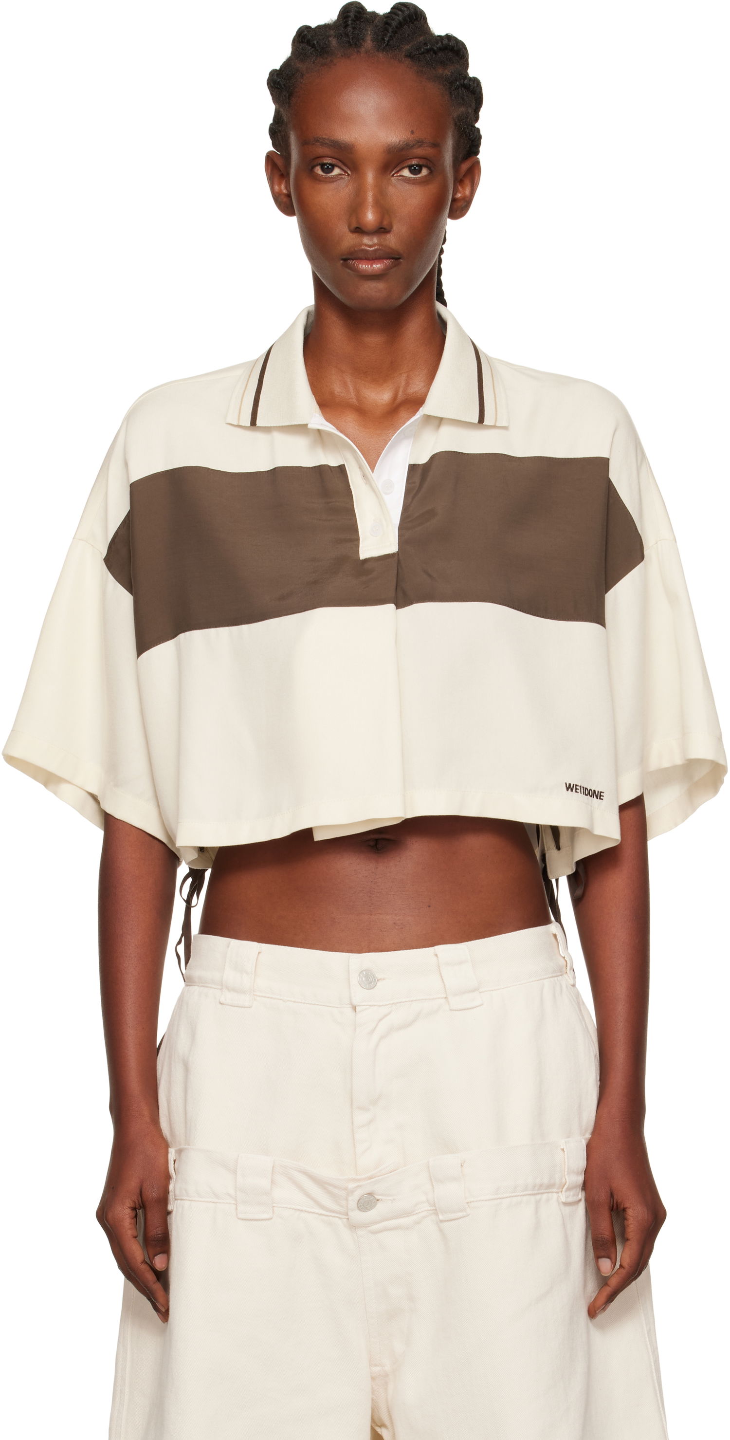 Поло тениска We11done Cropped Side Ribbon Polo Бежово | WD-BL2-25-101-W-IV, 0