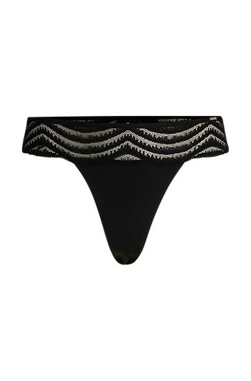 гащички BOSS Lace-Trim Thong Черно | 50535129