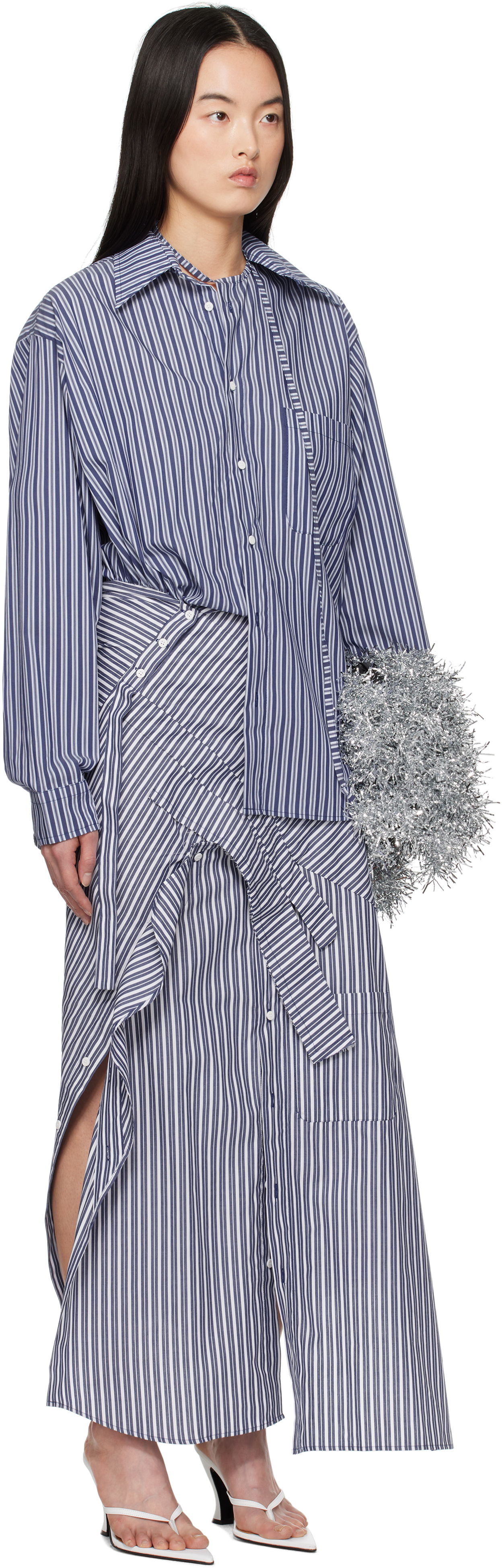 Pокля Ottolinger Ottolinger Deconstructed Shirting Midi Dress Синьо | 11150011101, 1
