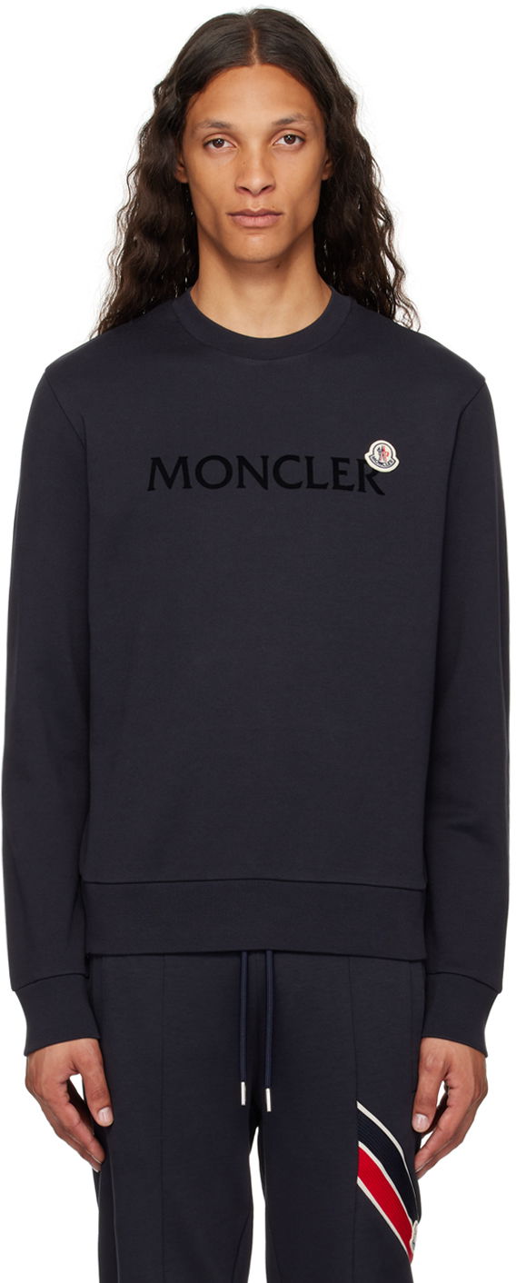 Тениска Moncler Navy Flocked Logo Sweatshirt Черно | J20918G00039809KR, 0