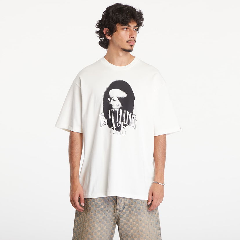 Тениска BAPE A BATHING APE Spray Print Logo Relaxed Fit Short Sleeve Tee Ivory Бяло | 001TEK801346M IVY