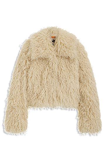 Яке BOSS Cropped Mongolian Faux Fur Jacket Бежово | 50547960