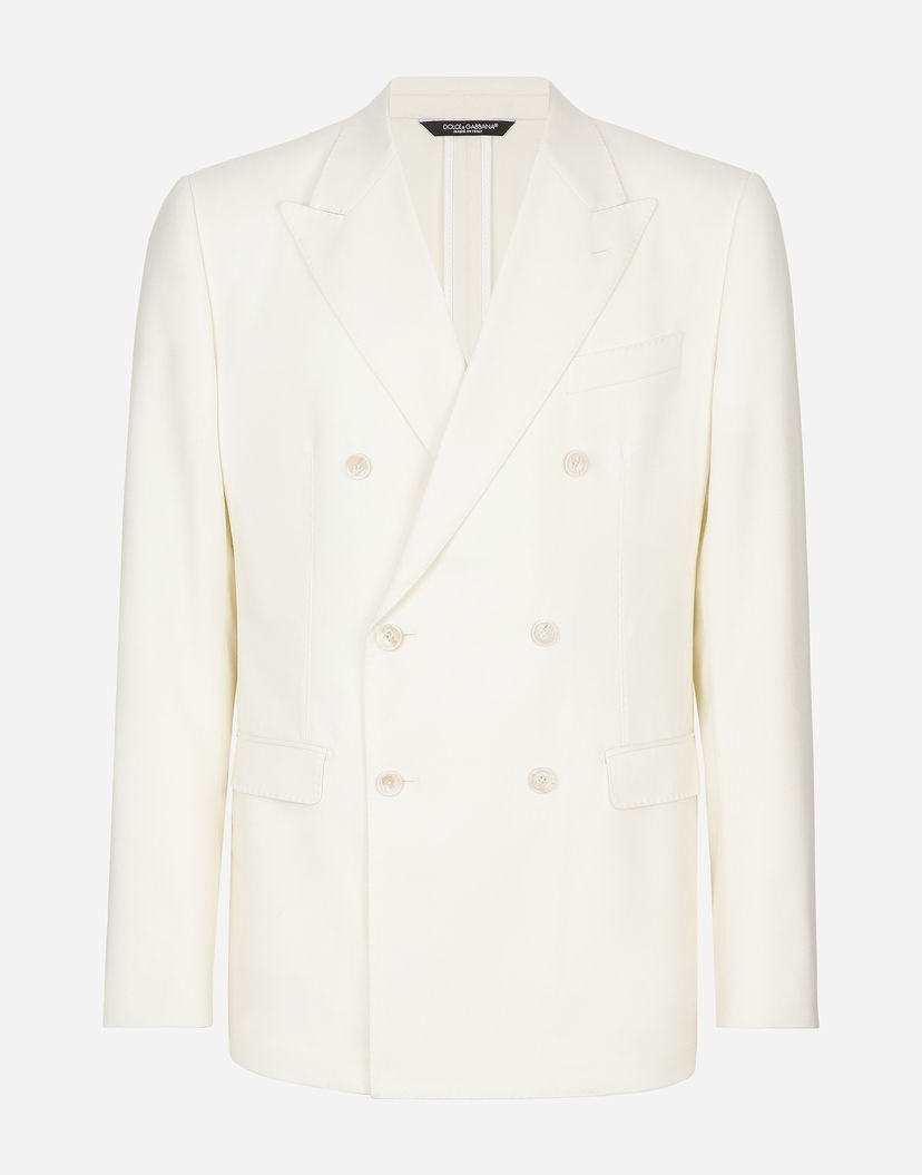 Яке Dolce & Gabbana Dolce & Gabbana Double-breasted Taormina-fit Flannel Jacket Бяло | G2NW1TGI251W3796
