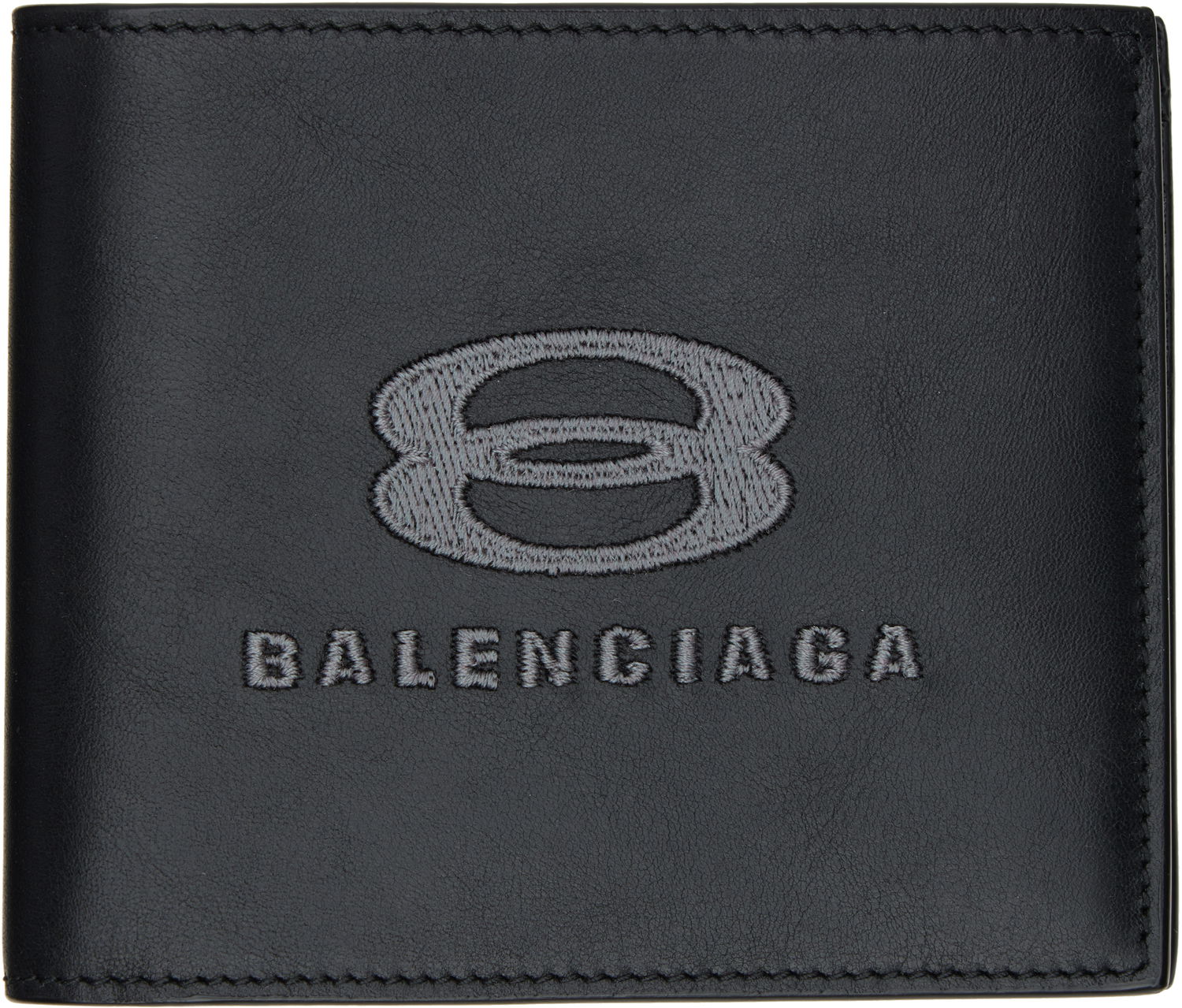 Портфейл Balenciaga Black Leather Embroidered Logo Bifold Wallet Черно | 8067512ABDN1000, 0