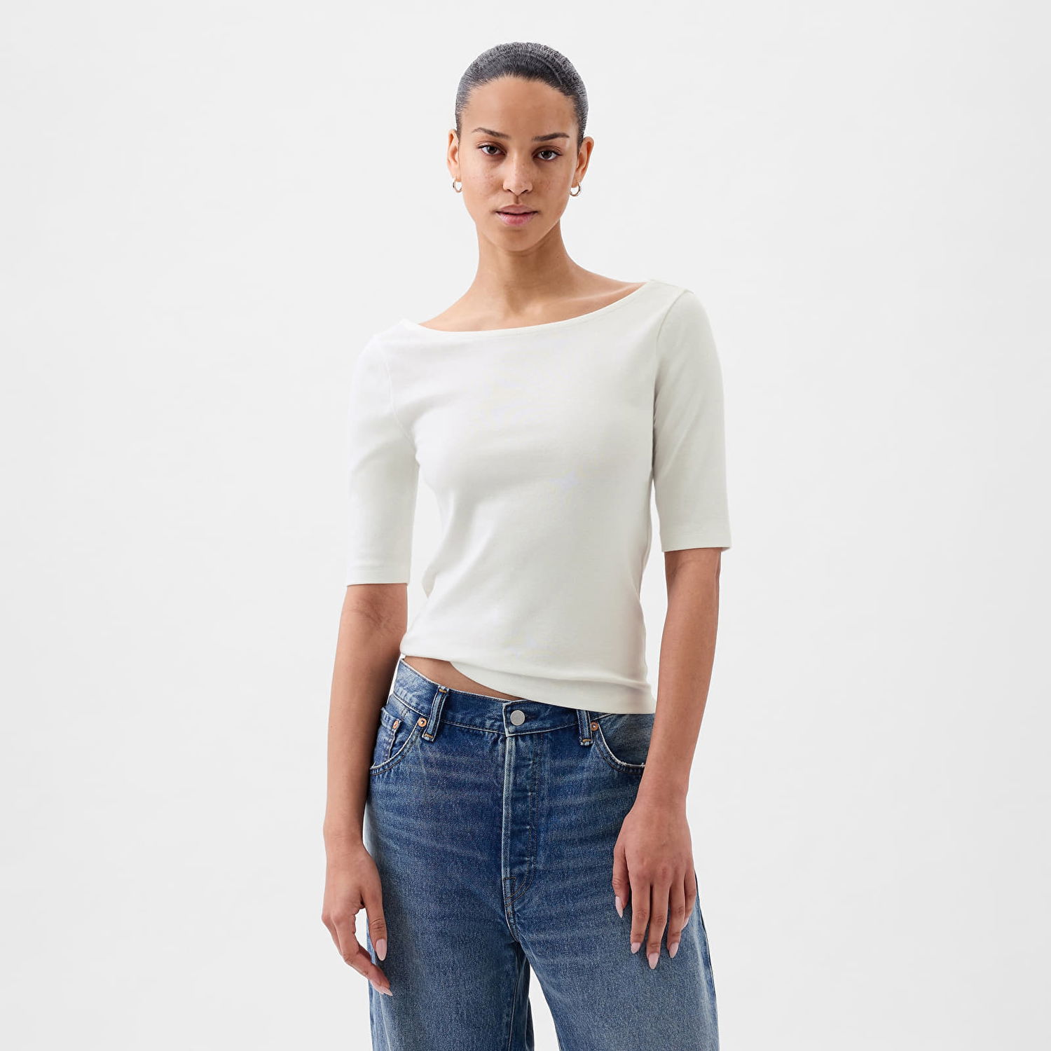 Тениска GAP Top Elbow Sleeve Modal Ballet Back Top New Off White Бяло | 878217-03, 0